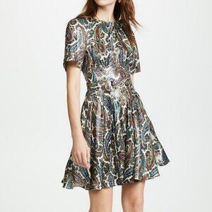 Diane von Furstenberg DVF Belted Silk Dress Size 2 Paisley Pleated Fit-and-flare
